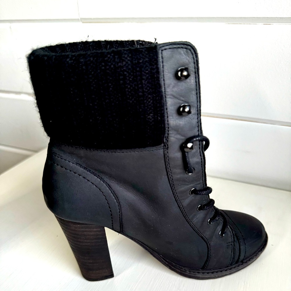 Aldo Black Leather Heeled Boots Sz 6.5